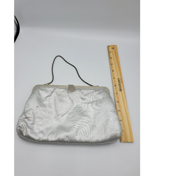 Vintage 1960's Handbag Clutch Silver Chain Strap Coin Purse - Picture 6 of 9